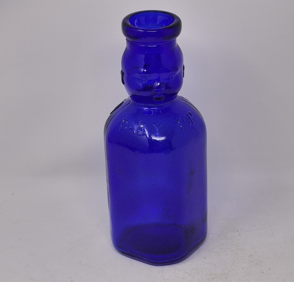 Vintage Cobalt Blue Brookefield Dohble Side Face Baby Top Glass Bottle